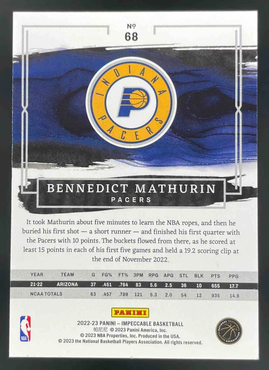 2022-23 Panini Impeccable Asia Red #68 Bennedict Mathurin RC - Image 2