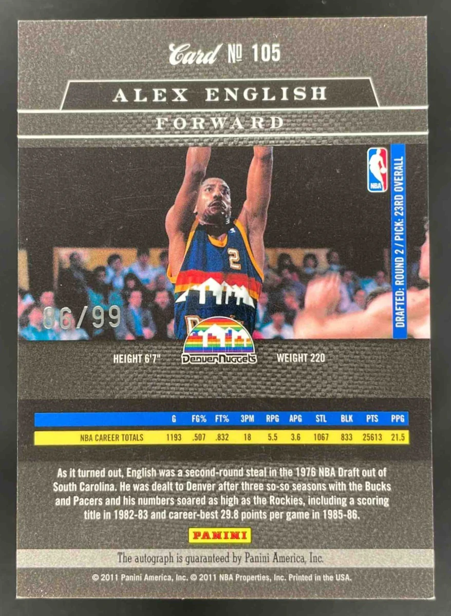 2010-11 Panini Elite Black Box Signatures #105 Alex English Auto /99 - Image 2