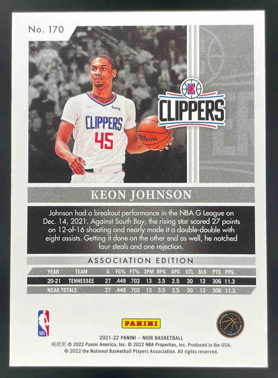 2021-22 Panini Noir Gold #170 Keon Johnson RC /10 - Image 2