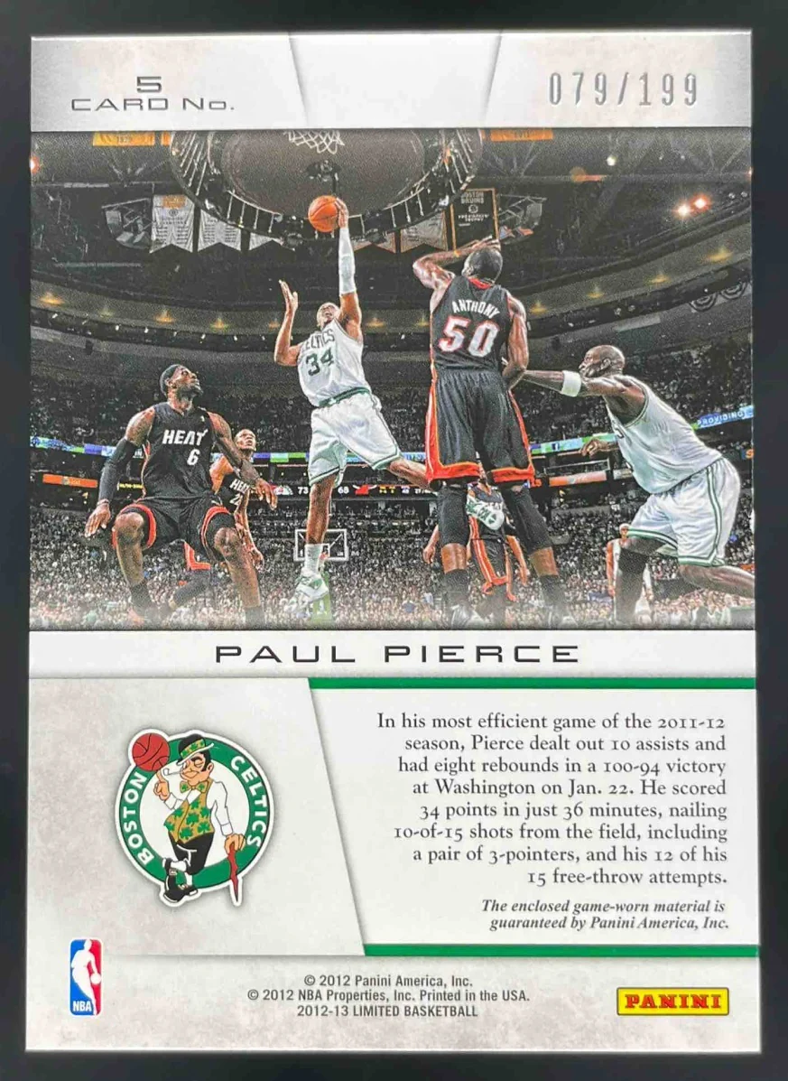 2012-13 Panini Limited Lights Out Materials #5 Paul Pierce /199 - Image 2