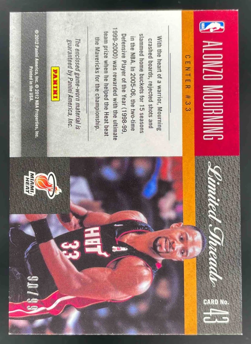 2011-12 Panini Limited Threads #43 Alonzo Mourning /99 - Image 2