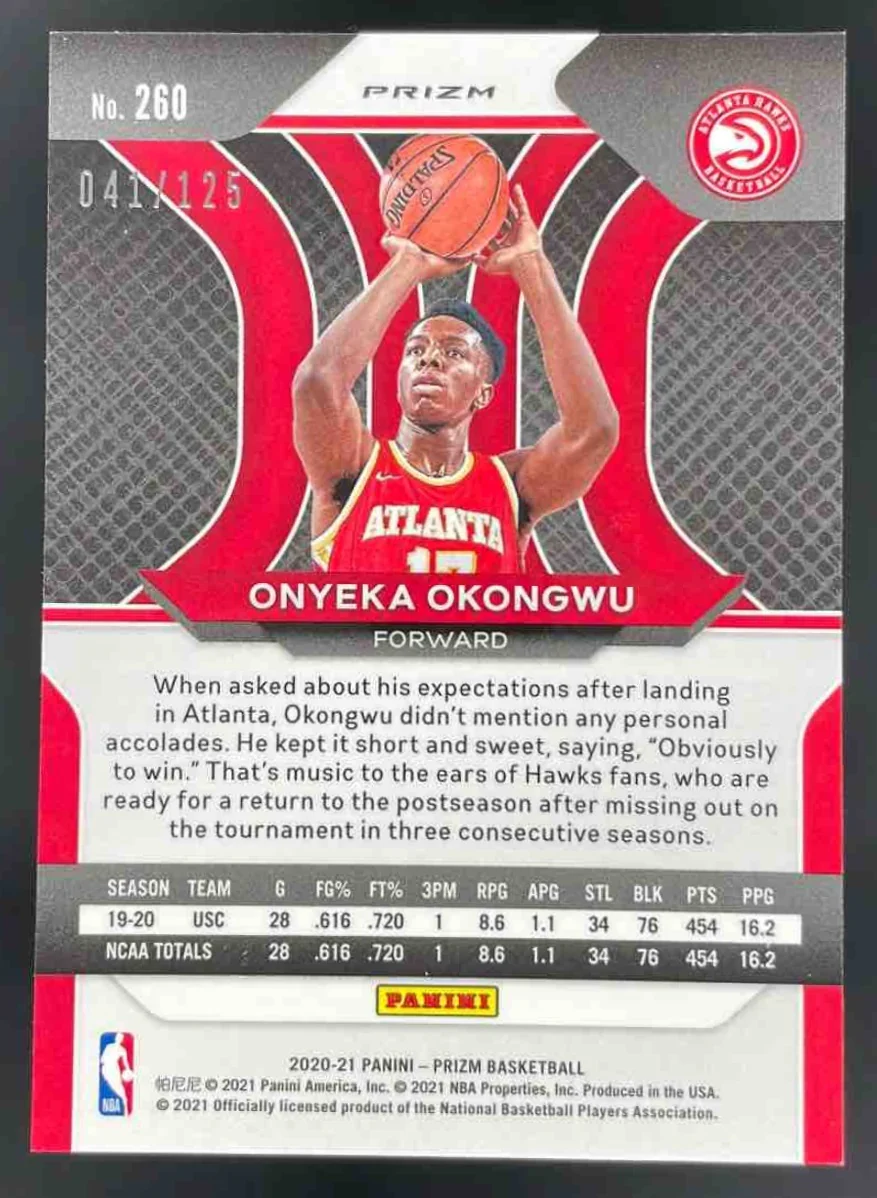 2020-21 Panini Prizm Fast Break Red Prizms #260 Onyeka Okongwu RC /125 - Image 2