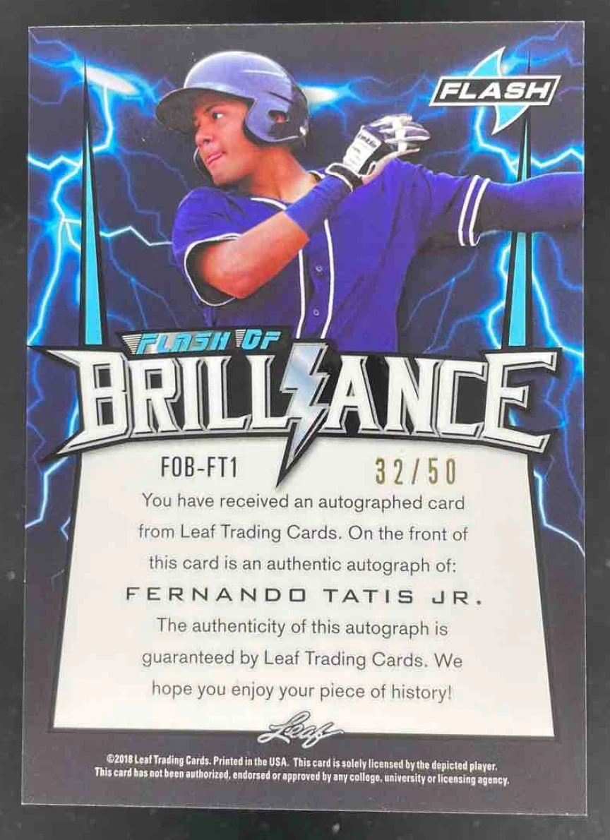 2018 Leaf Flash of Brilliance Autographs Blue #FT1 Fernando Tatis Jr. Auto /50 - Image 2