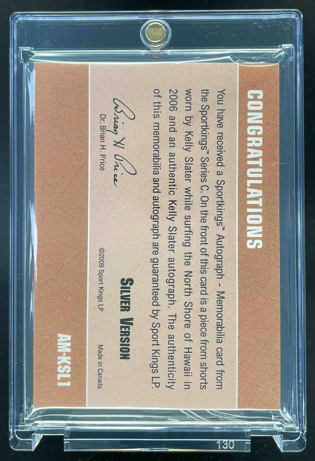 2009 Sportkings Silver Autograph Memorabilia #AM-KSL1 Kelly Slater Auto - Image 2