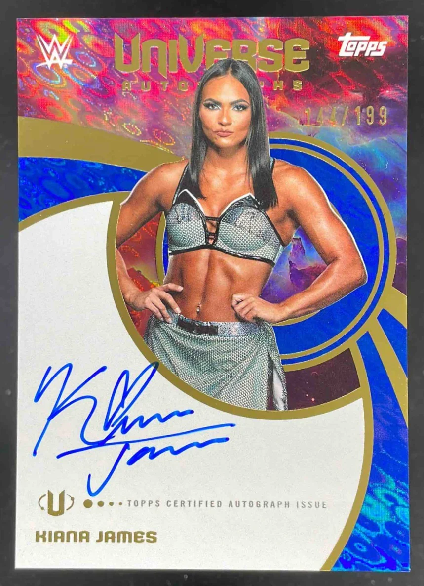 2025 Topps Universe WWE Universe Autographs Blue Pulse Kiana James Auto /199