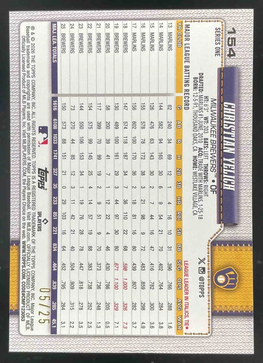 2026 Topps Wood #154 Christian Yelich /25 - Image 2