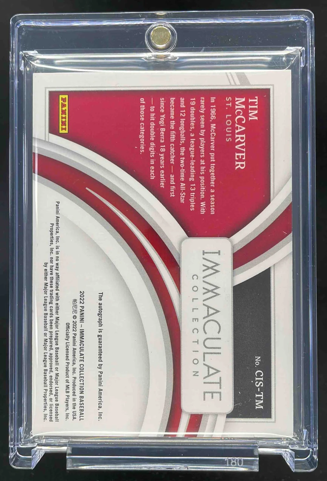 2022 Immaculate Collection Clearly Immaculate Auto Platinum Tim McCarver 1/1 - Image 2