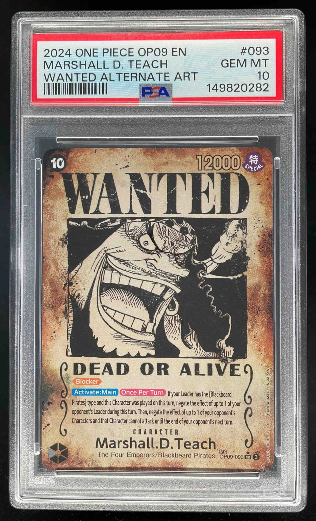 2024 One Piece OP09 EN #093 Marshall D Teach Wanted Alternate Art PSA 10