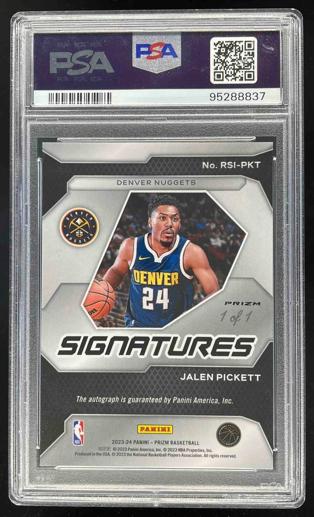 2023-24 Panini Prizm Rookie Prizm White Sparkle Jalen Pickett RC Auto 1/1 PSA 10 - Image 2