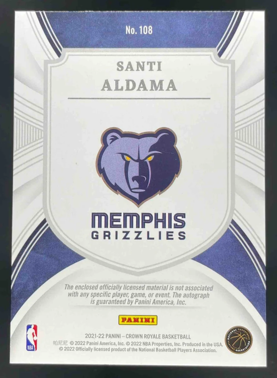 2021-22 Panini Crown Royale #108 Santi Aldama RC Silhouette Jersey Auto /199 - Image 2