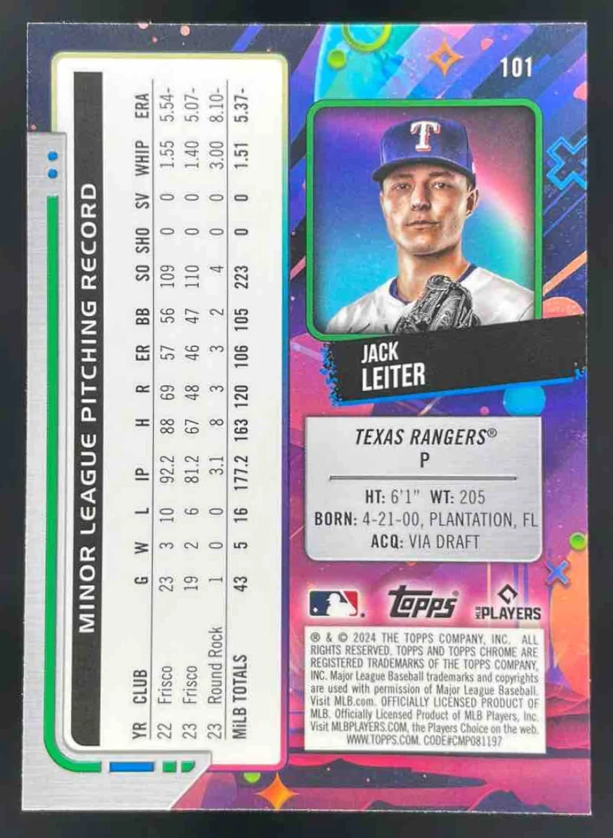 2024 Topps Cosmic Chrome Orange Galactic Refractor #101 Jack Leiter RC /25 - Image 2