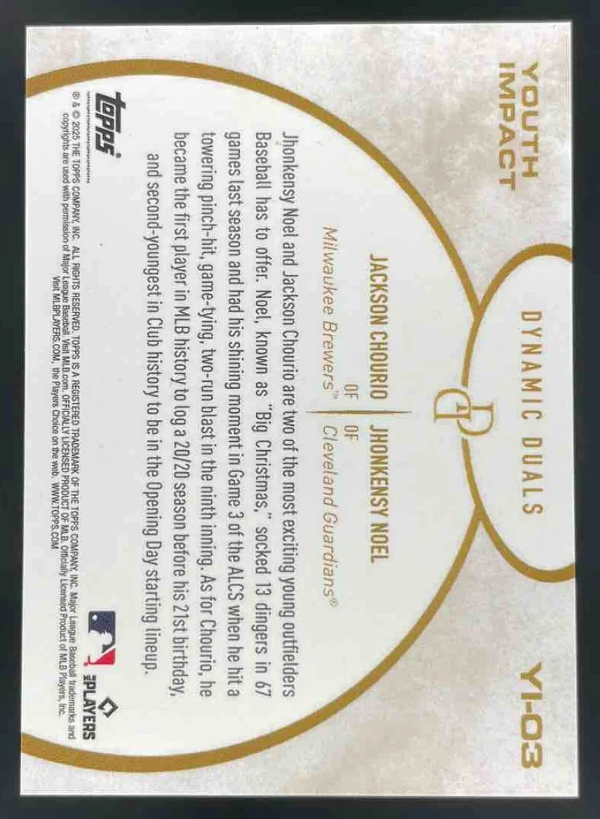 2025 Topps Dynamic Duals Youth Impact Red Jhonkensy Noel Jackson Chourio /10 - Image 2
