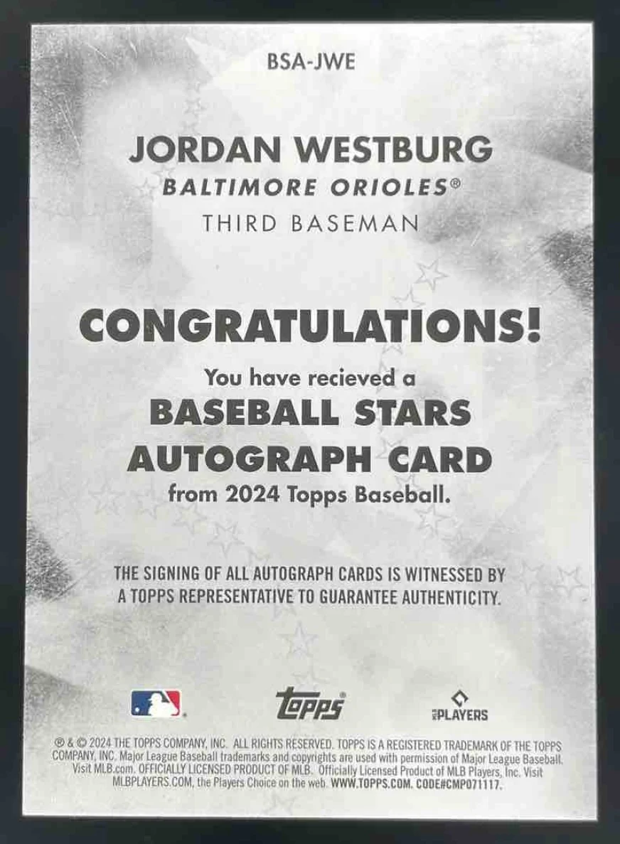 2024 Topps Baseball Stars Autographs #BSA-JWE Jordan Westburg RC Auto - Image 2