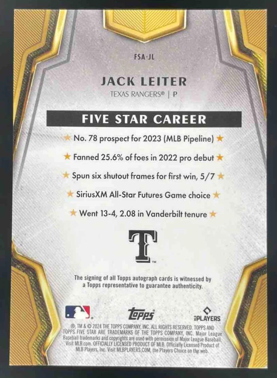 2024 Topps Five Star Purple #FSA-JL Jordan Lawlar RC Auto /50 - Image 2