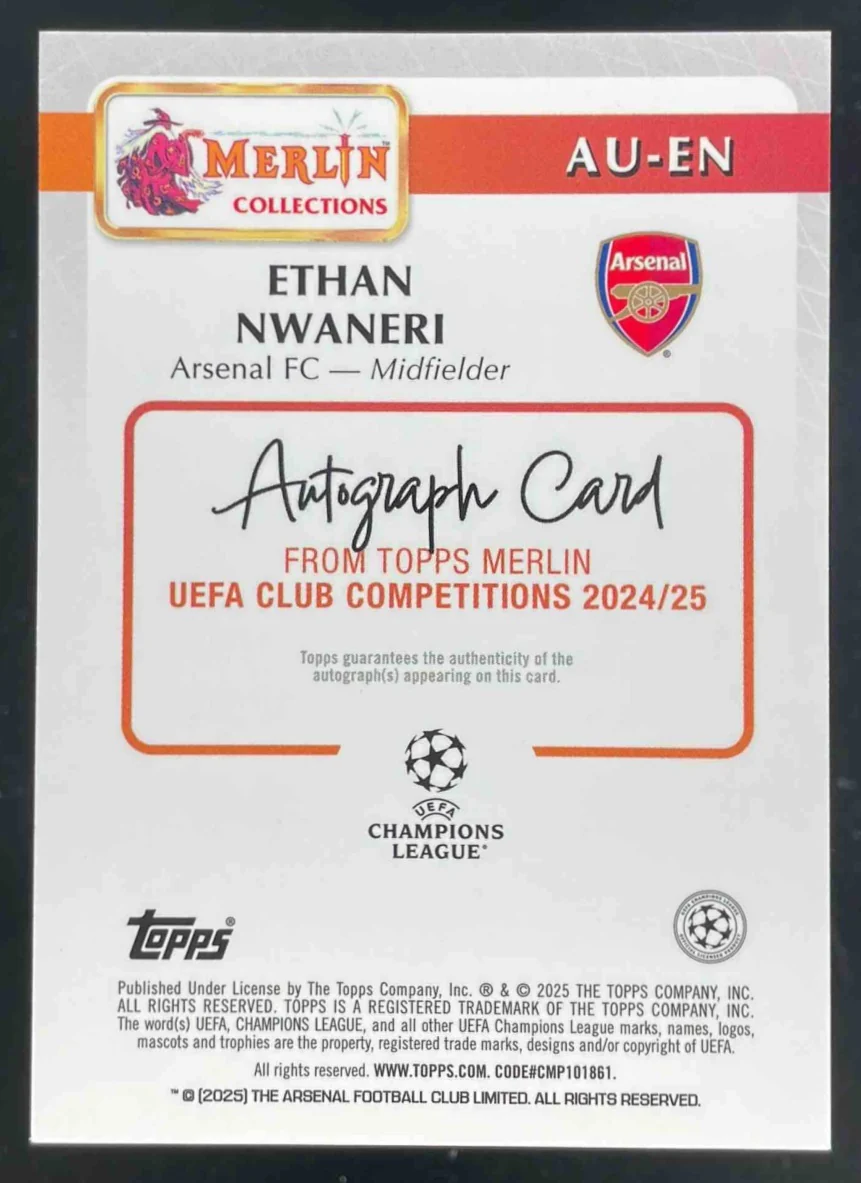 2024-25 Topps Merlin Chrome UEFA Green #AU-EN Ethan Nwaneri Auto /99 - Image 2