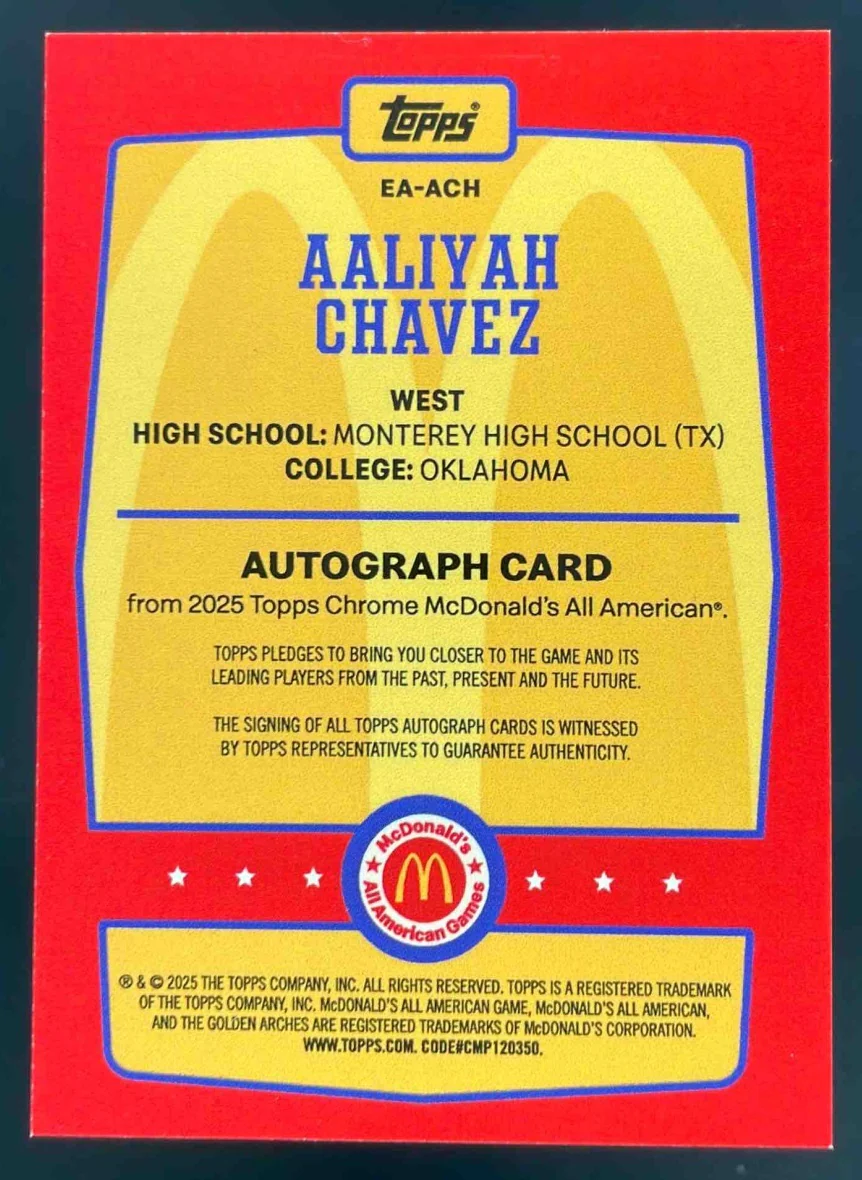2025 Topps Chrome McDonald's All-American Event #EA-ACH Aaliyah Chavez Auto - Image 2