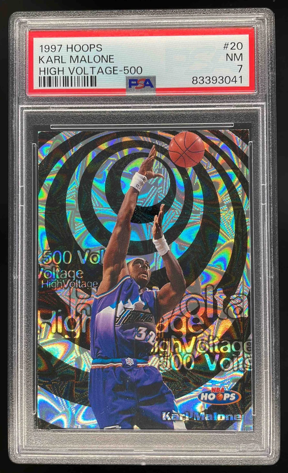 1997-98 Hoops High Voltage 500 Volts #20HV Karl Malone /500 PSA 7