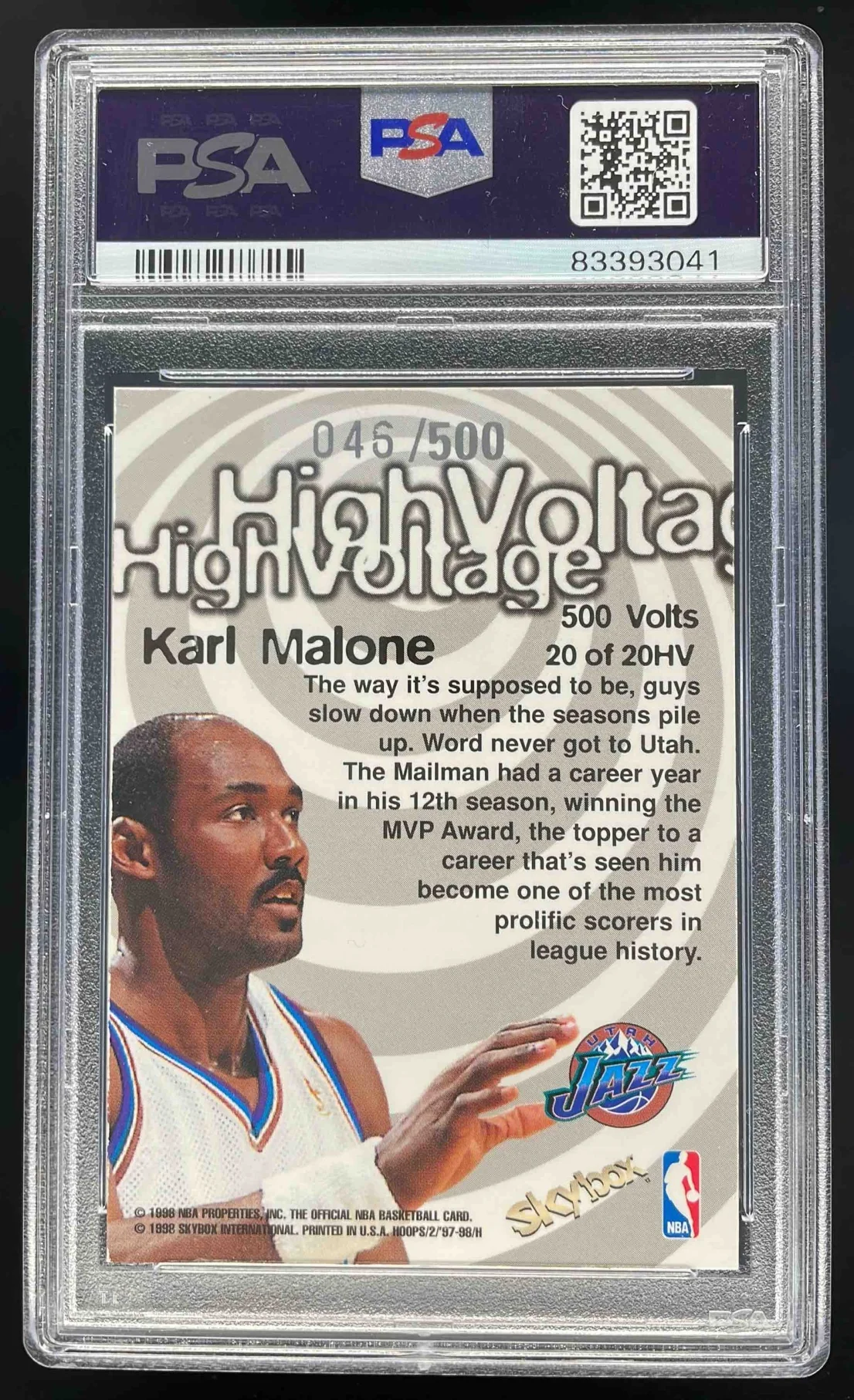 1997-98 Hoops High Voltage 500 Volts #20HV Karl Malone /500 PSA 7 - Image 2