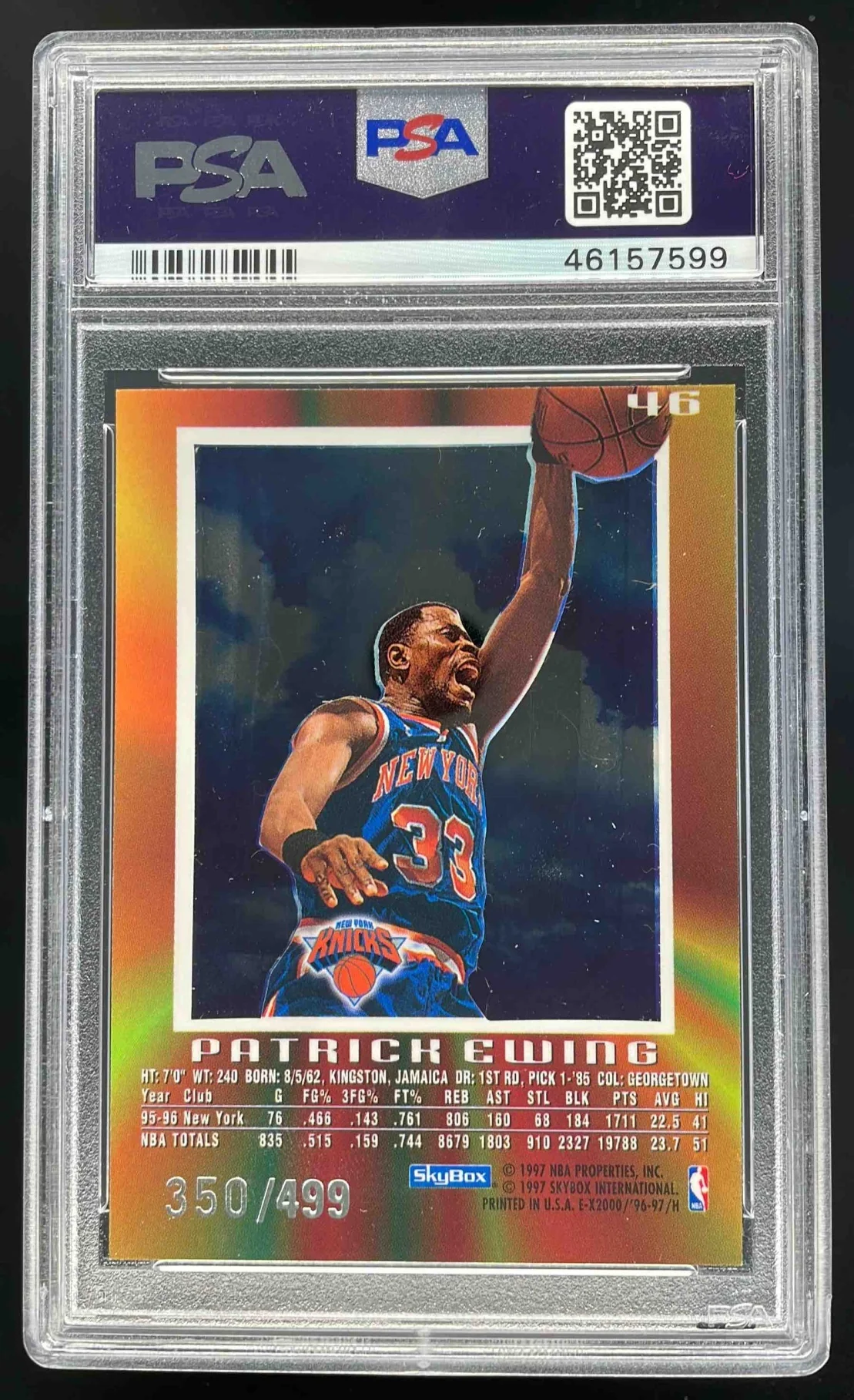 1996 Skybox EX-2000 Credentials #46 Patrick Ewing /499 PSA 8 - Image 2