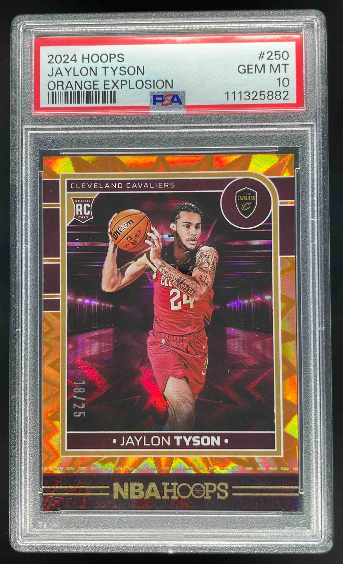 2024-25 Panini Hoops Orange Explosion #250 Jaylon Tyson RC /25 PSA 10