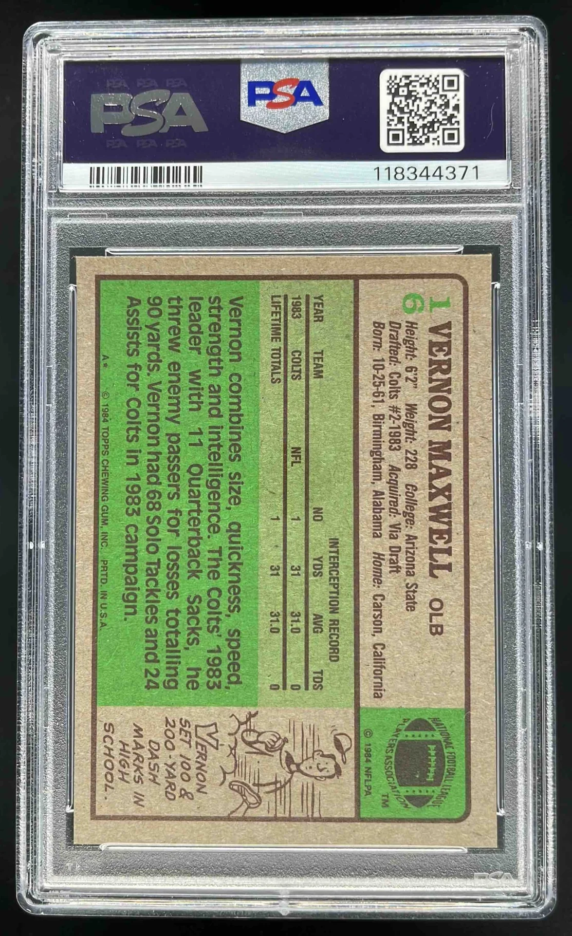 1984 Topps #16 Vernon Maxwell RC PSA 10 - Image 2