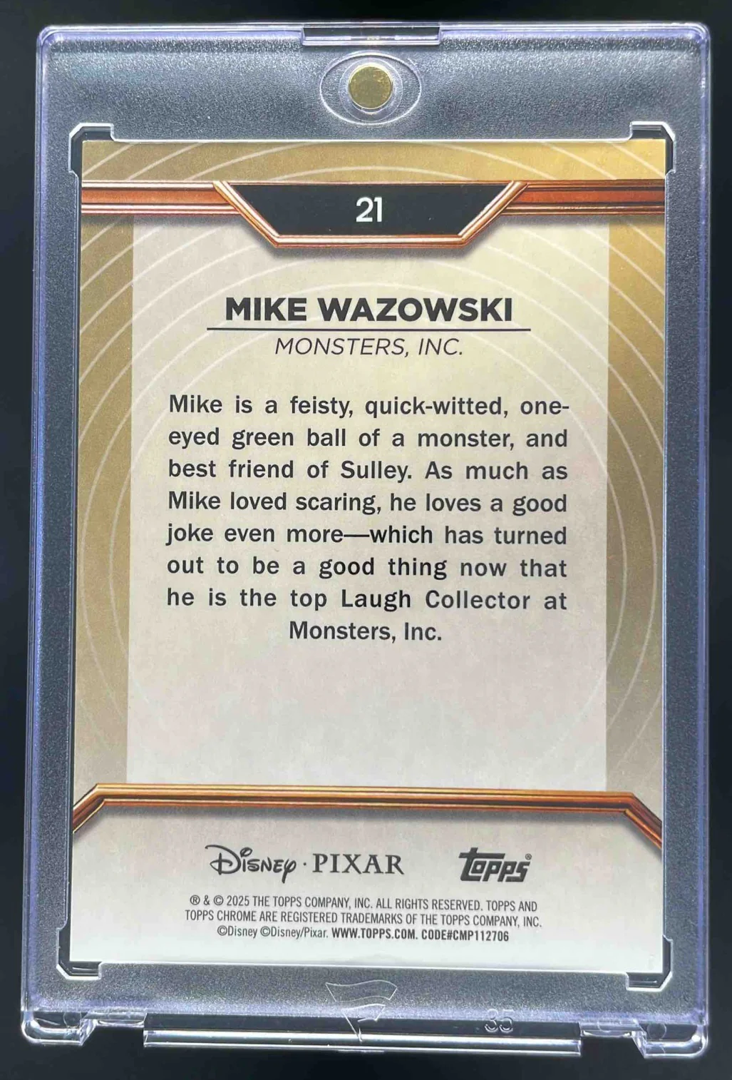 2025 Topps Pixar Gold Gilded Pixar Gold Lava Etch Refractor Mike Wazowski /10 - Image 2