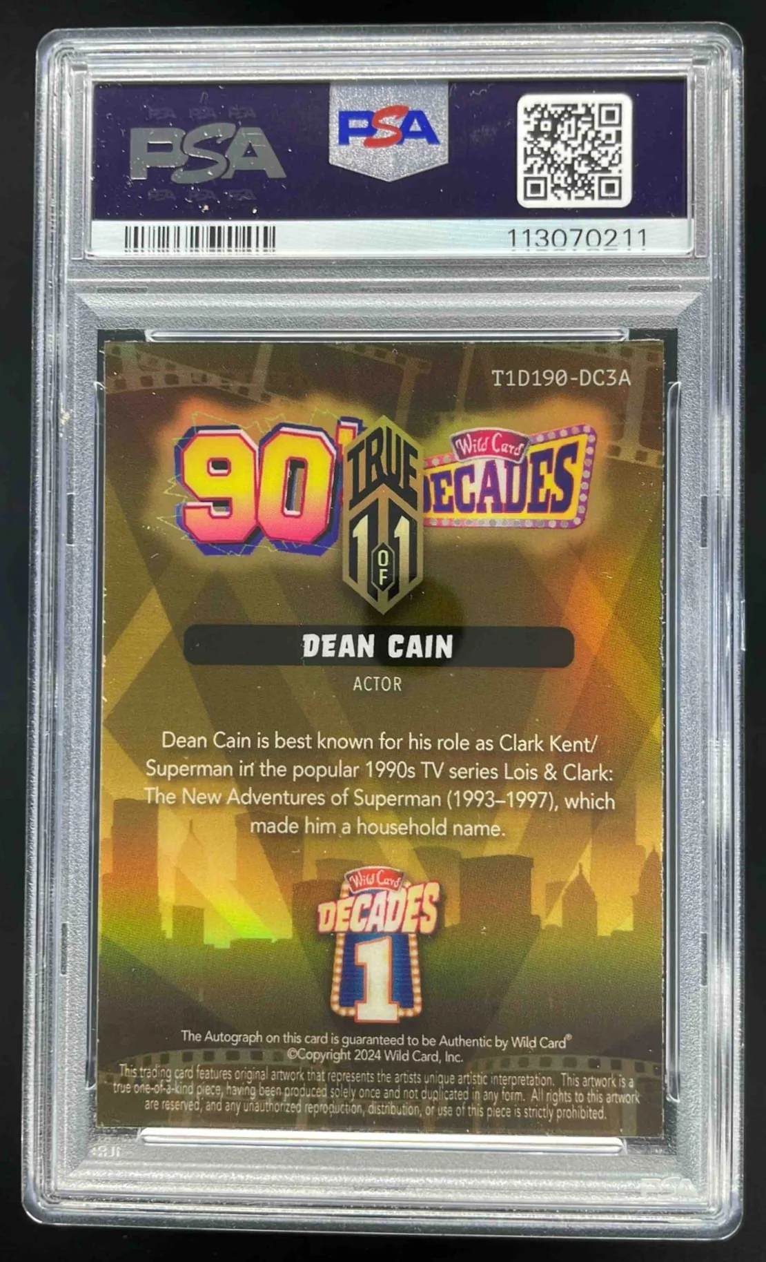 2024 Wild Card Decades 90's Decade Auto #DC3A Dean Cain True 1/1 PSA 10 - Image 2