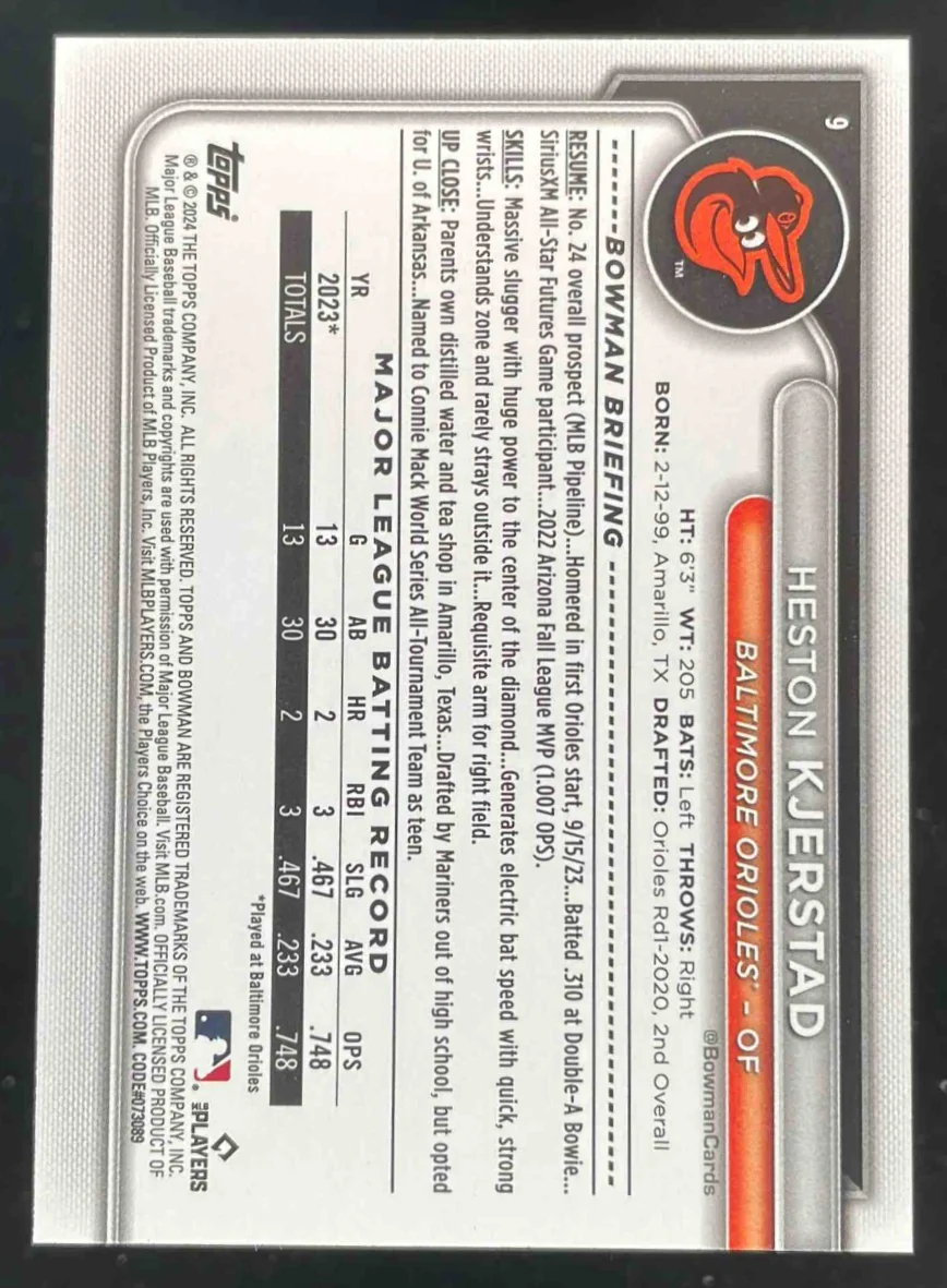 2024 Bowman Orange #9 Heston Kjerstad RC /25 - Image 2