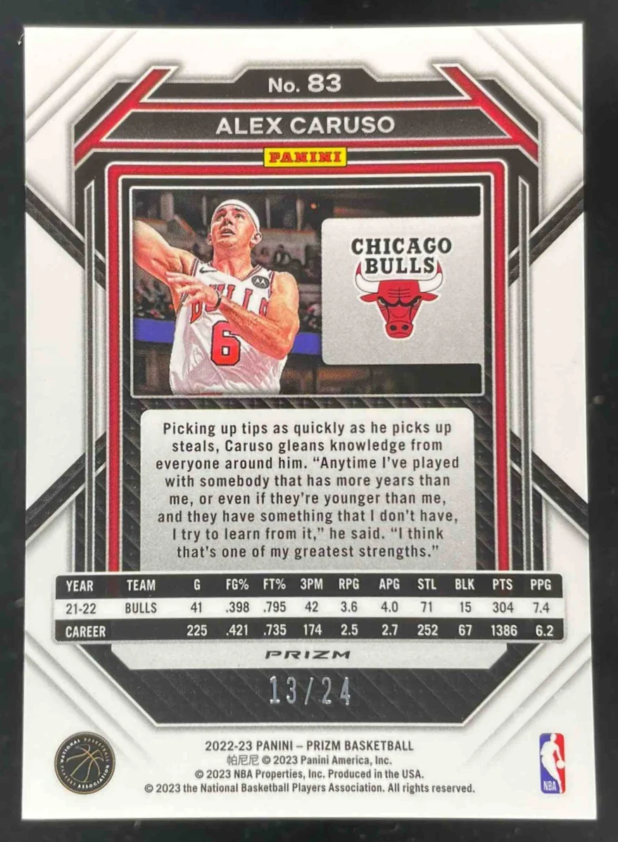 2022-23 Panini Prizm Prizms Gold Sparkle #83 Alex Caruso /24 - Image 2