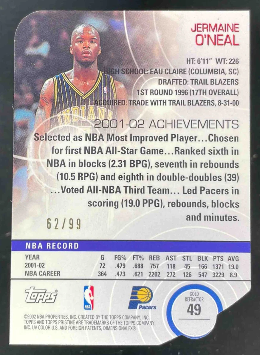 2002-03 Topps Pristine Refractors Gold #49 Jermaine O'Neal /99 - Image 2