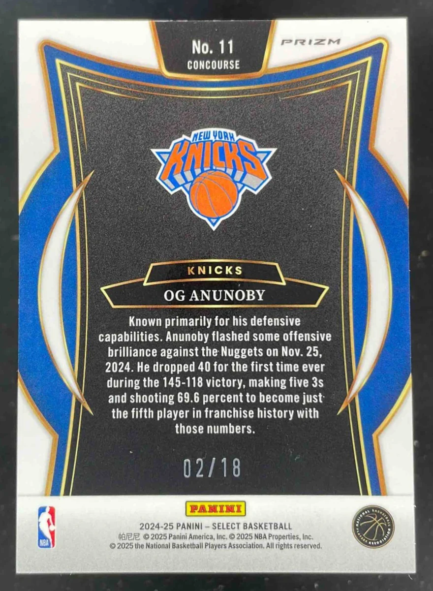 2024-25 Panini Select Concourse Neon Orange Pulsar Prizm FOTL #11 OG Anunoby /18 - Image 2