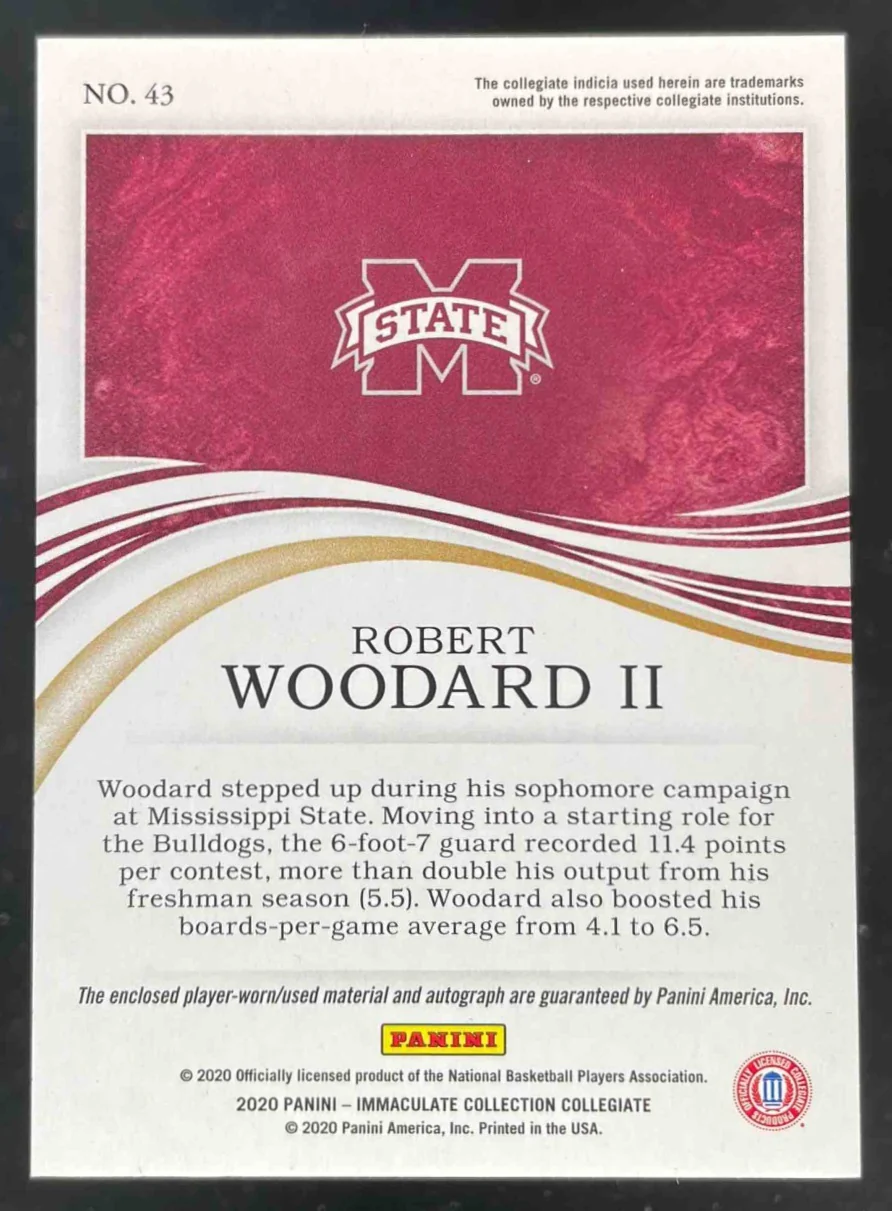 2020 Immaculate Collection Rookie Patch Tags #104 Robert Woodard II RC Auto /5 - Image 2
