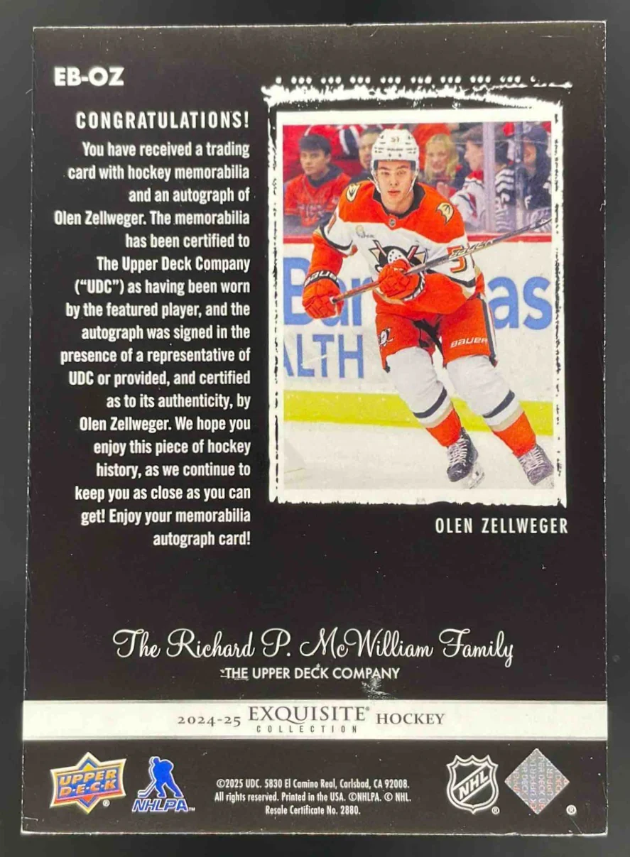 2024 The Cup Exquisite Collection 03 Tribute Black Auto Patch Olen Zellweger /25 - Image 2