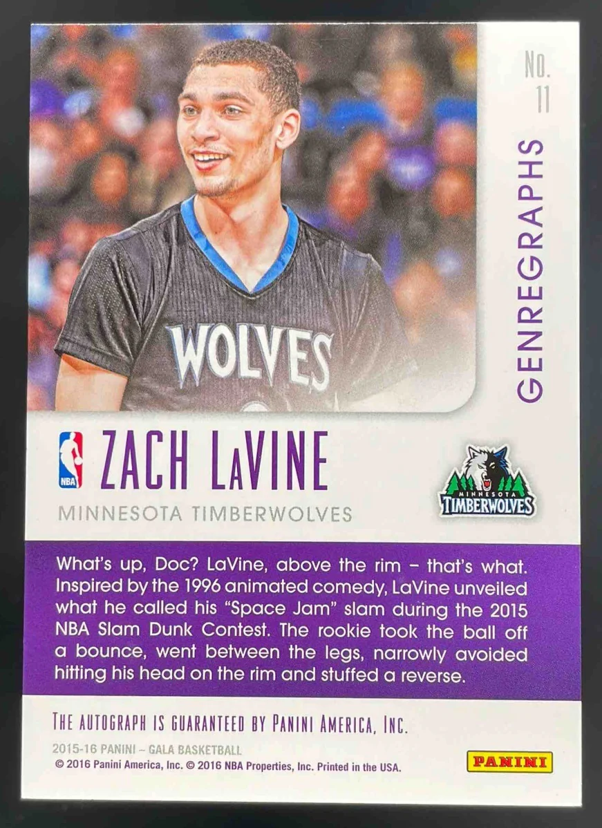 2015-16 Panini Gala Genregraphs Comedy #11 Zach LaVine Auto /25 - Image 2