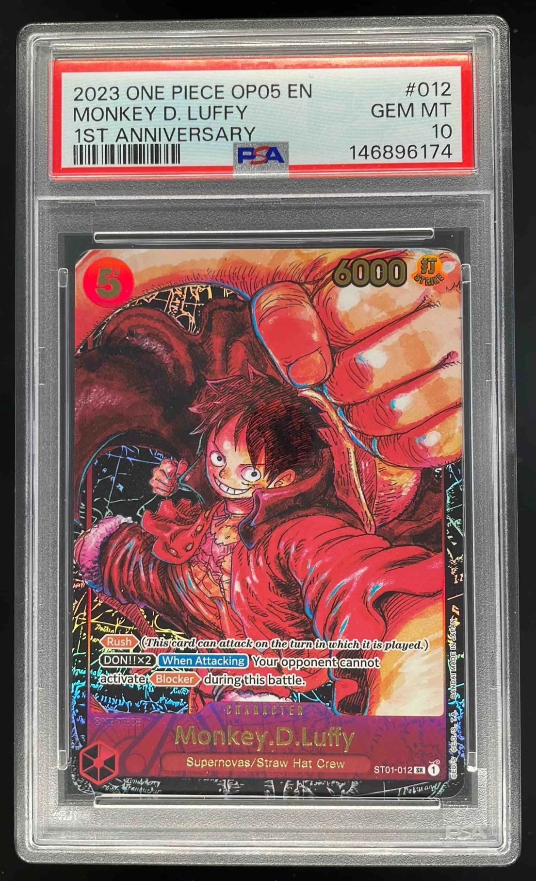 2023 One Piece OP05 EN 1st Anniversary #012 Monkey D Luffy PSA 10