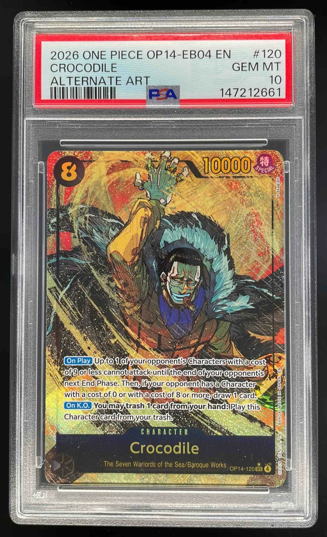 2026 One Piece OP14 EB04 EN #120 Crocodile Alternate Art PSA 10