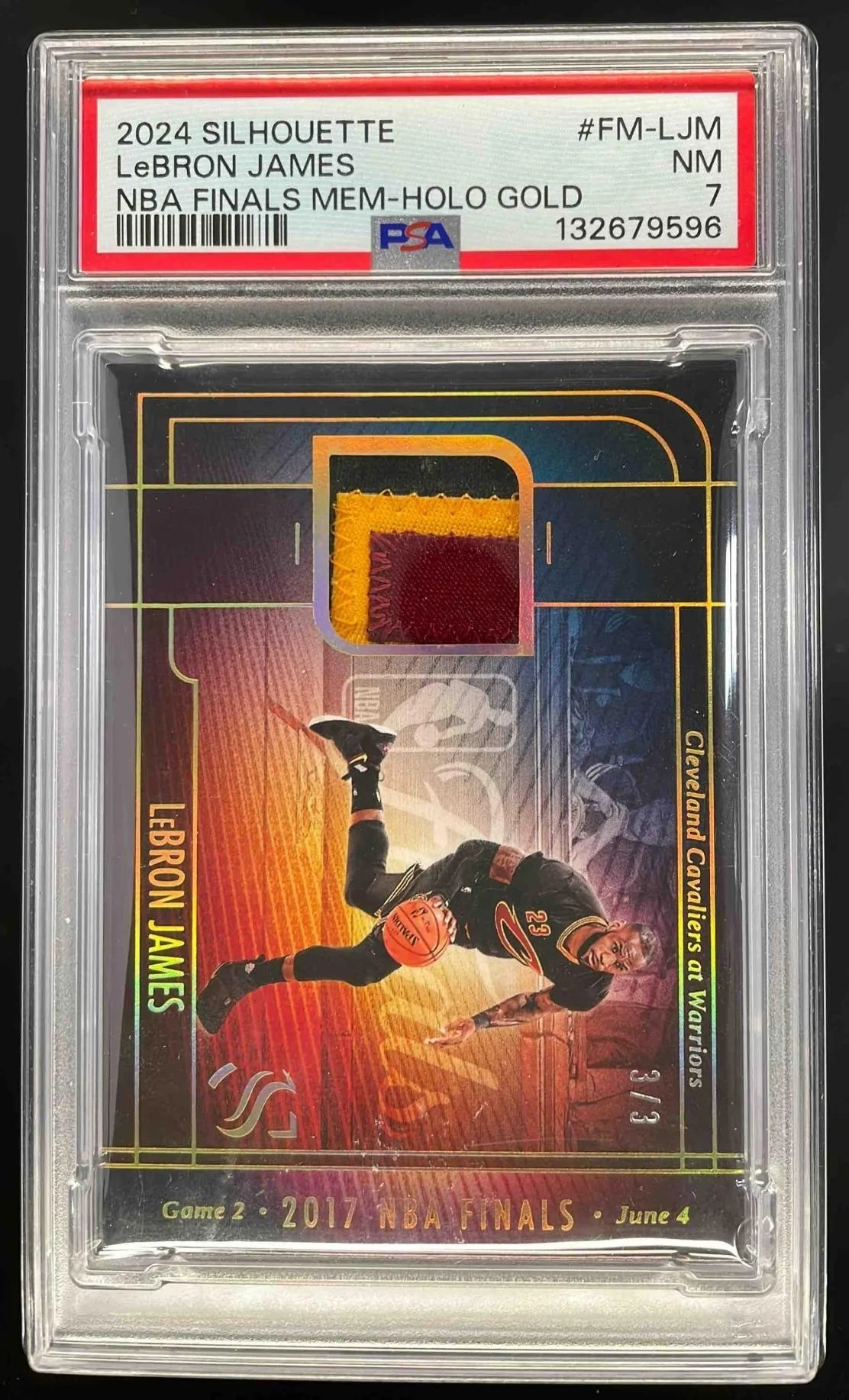 2024-25 Panini Silhouette NBA Finals Memorabilia Holo Gold LeBron James /3 PSA 7