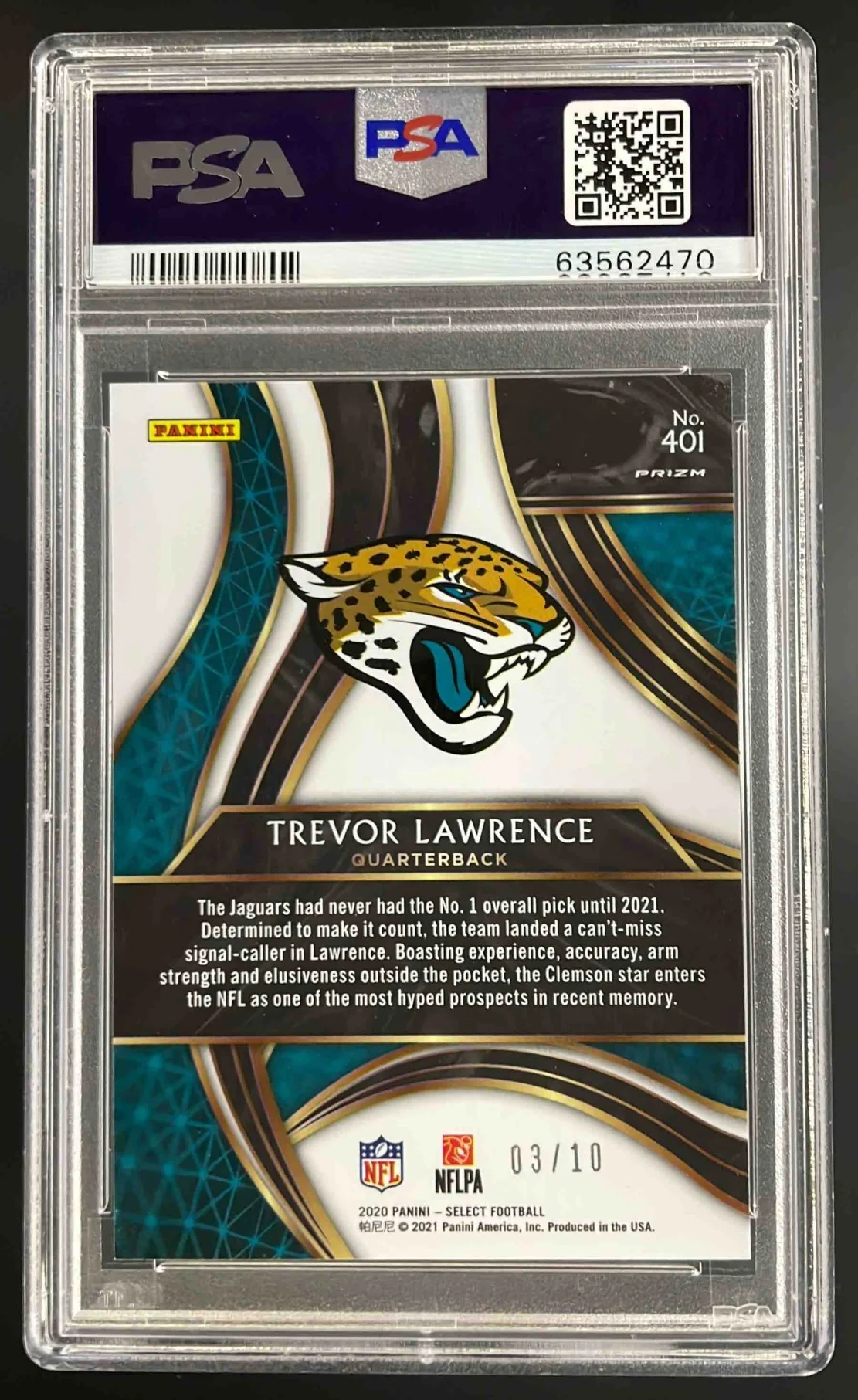 2020 Panini Select Gold Prizm #401 Trevor Lawrence RC XRC /10 PSA 10 - Image 2