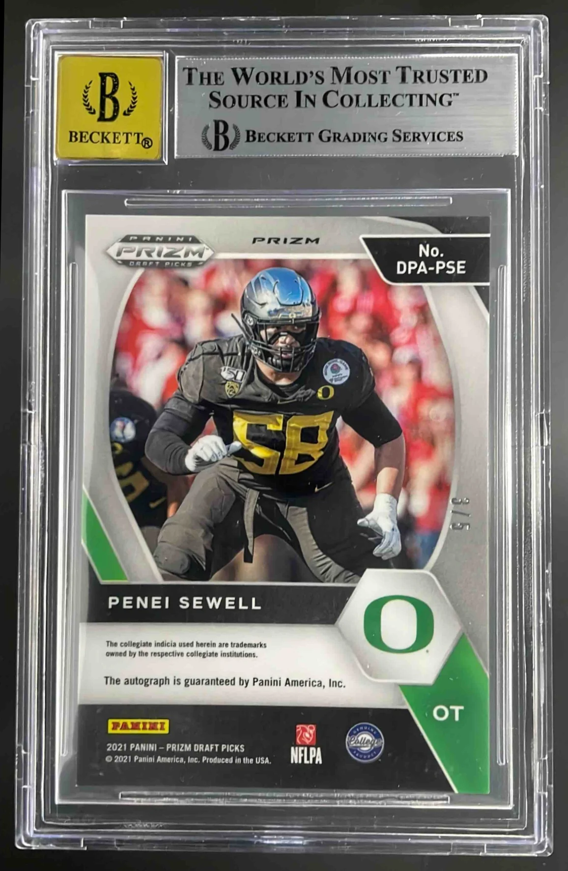 2021 Prizm Draft Picks Collegiate Black Gold Penei Sewell RC Auto /5 BGS 8 - Image 2