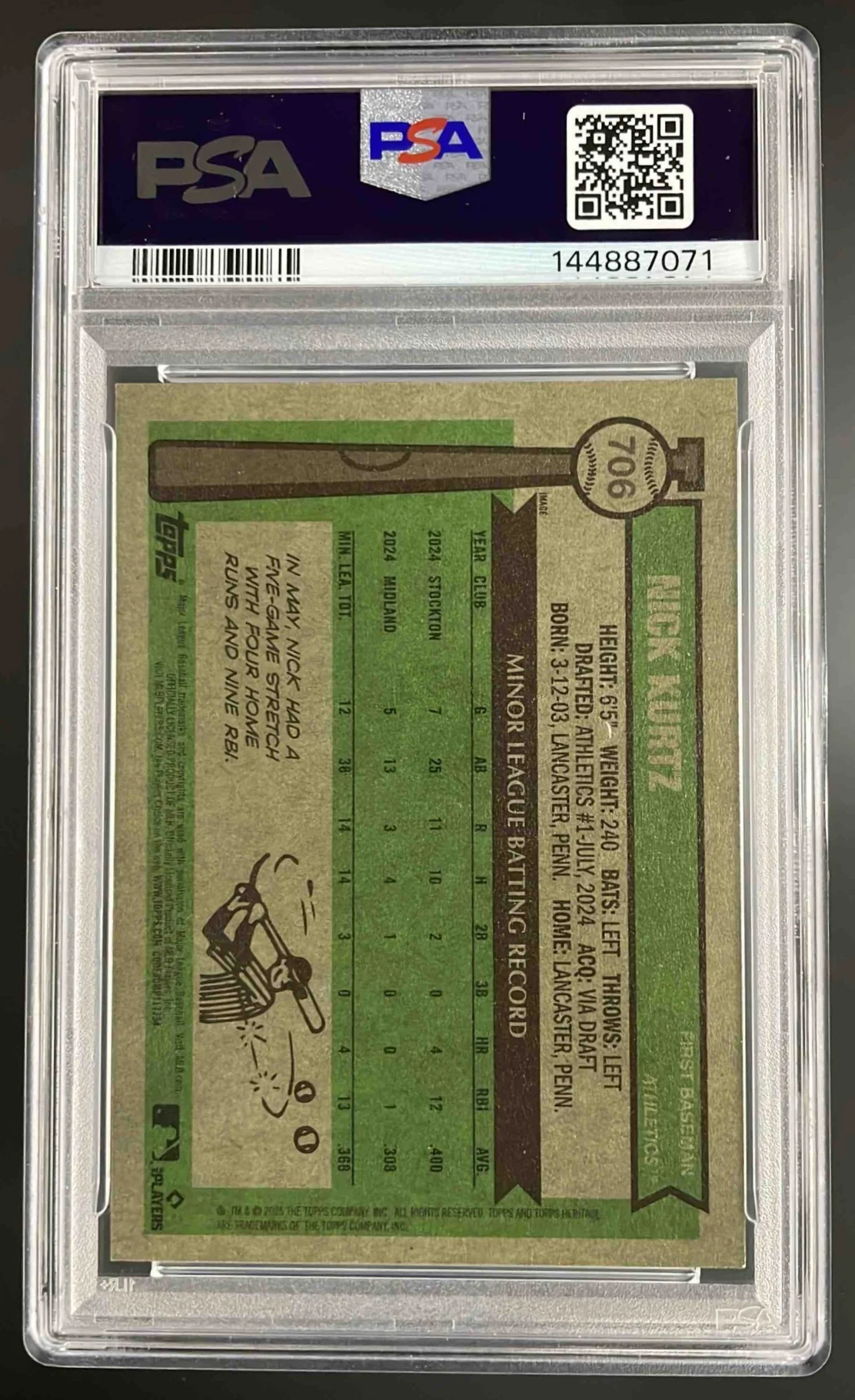 2025 Topps Heritage High Number Image Variations #706 Nick Kurtz RC PSA 9 - Image 2