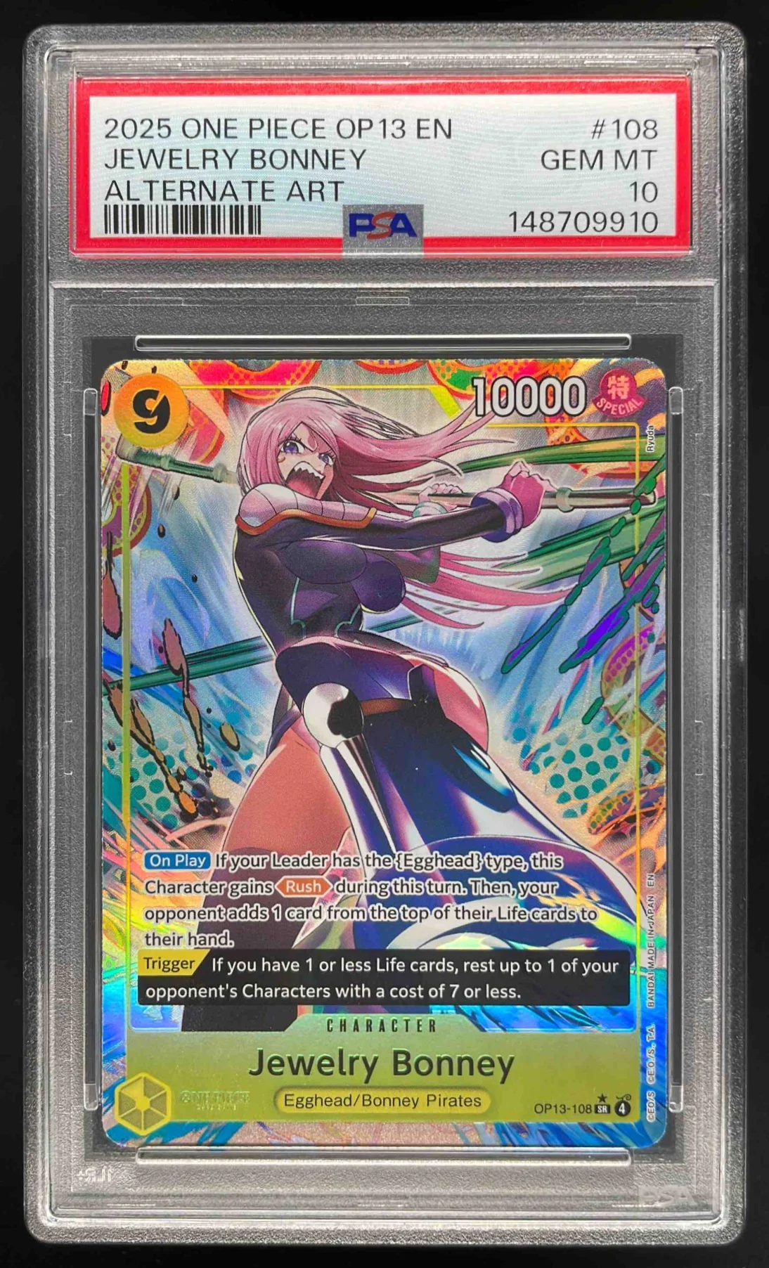 2025 One Piece OP13 EN #108 Jewelry Bonney Alternate Art PSA 10