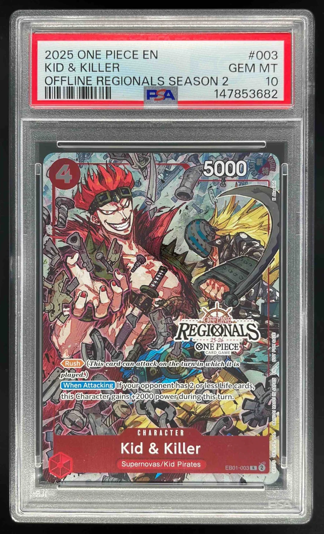 2025 One Piece EN Offline Regionals S2 #003 Kid & Killer PSA 10