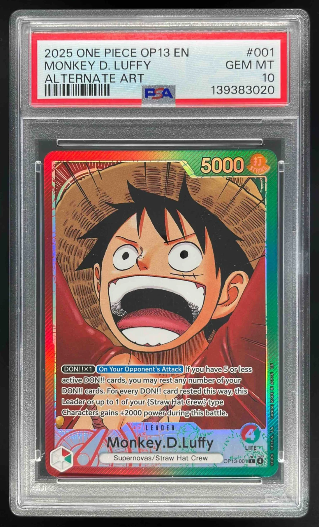 2025 One Piece OP13 EN #001 Monkey D Luffy Alternate Art PSA 10