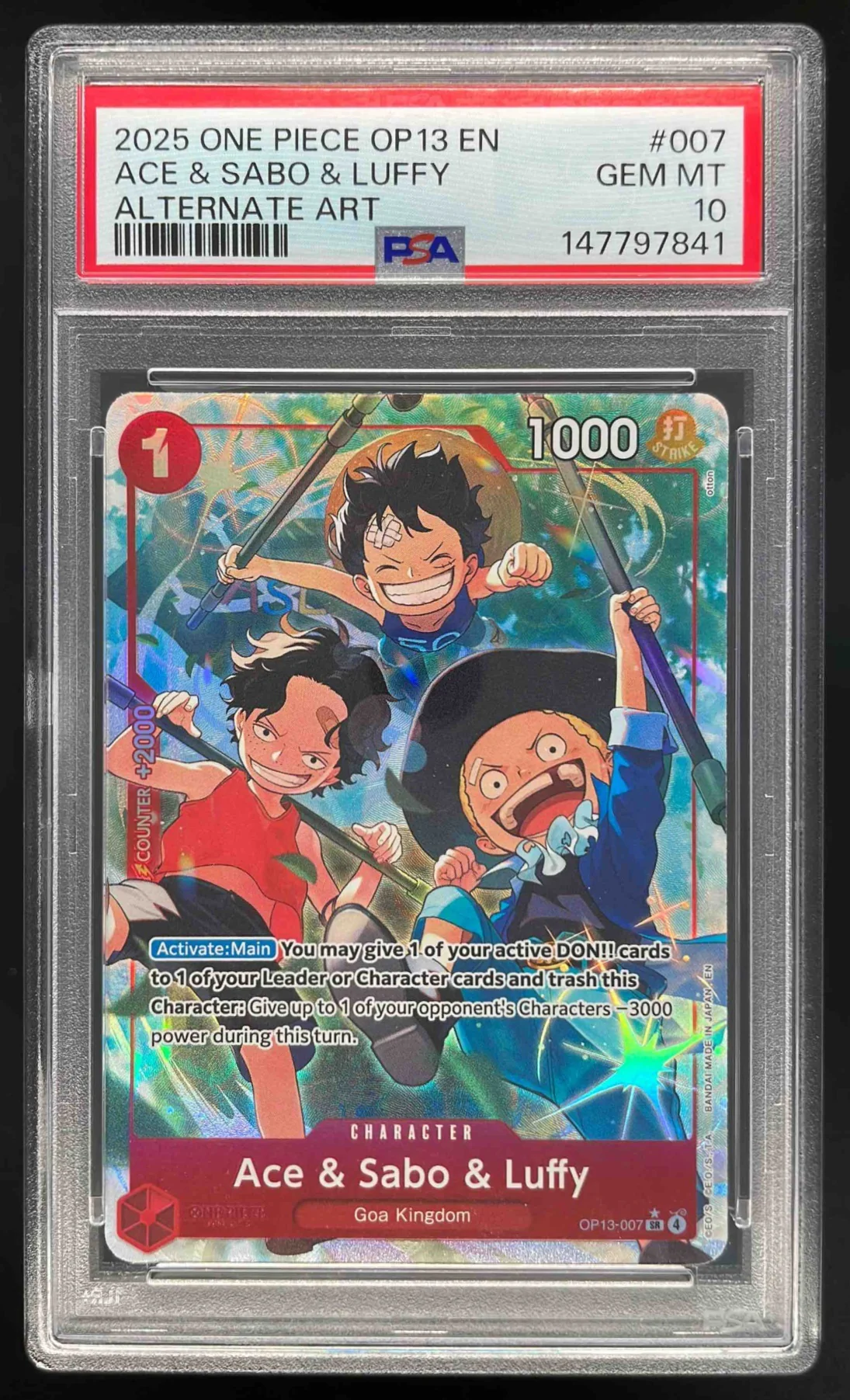 2025 One Piece OP13 EN #007 Ace Sabo Luffy Alternate Art PSA 10