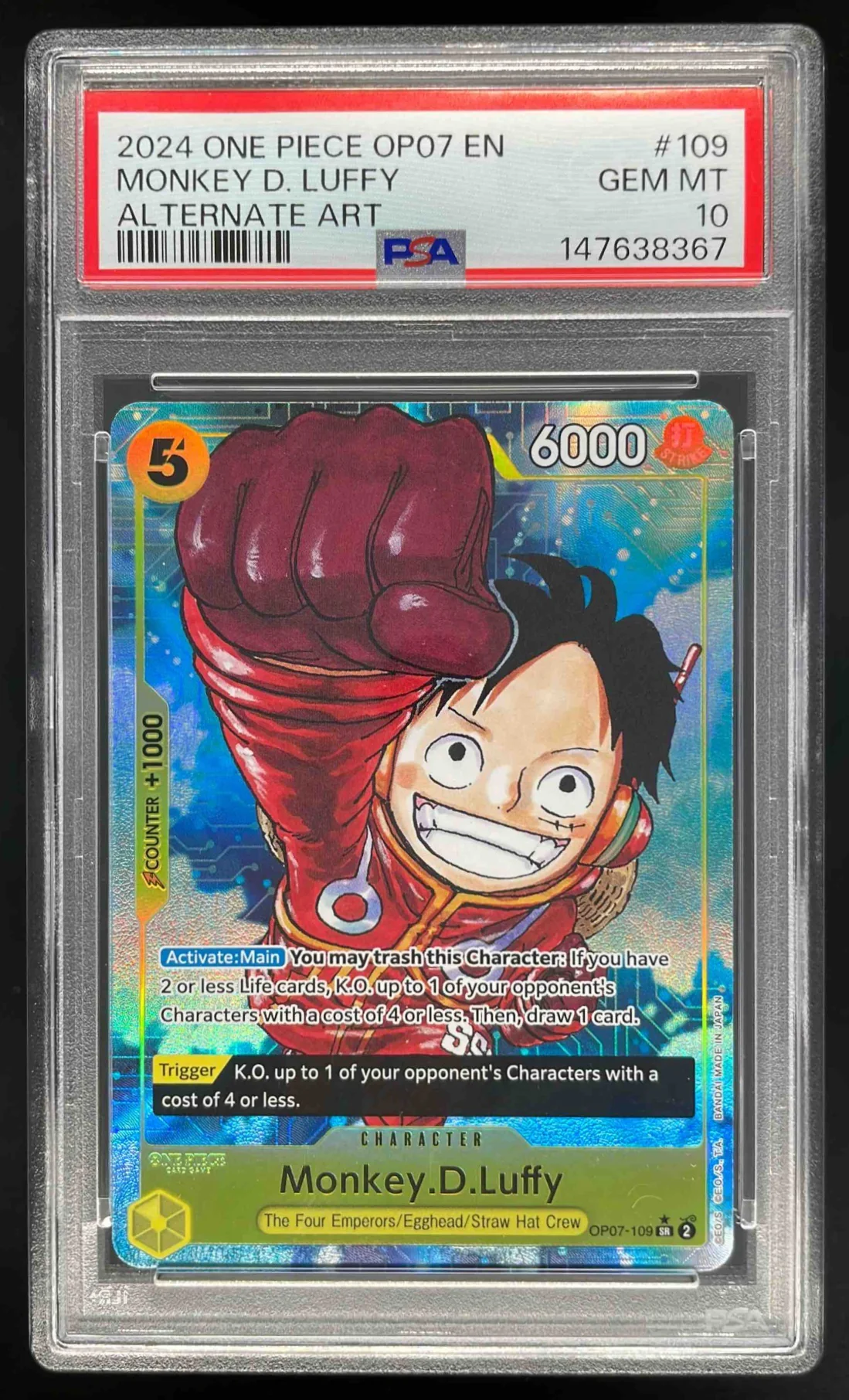 2024 One Piece OP07 EN #109 Monkey D Luffy Alternate Art PSA 10