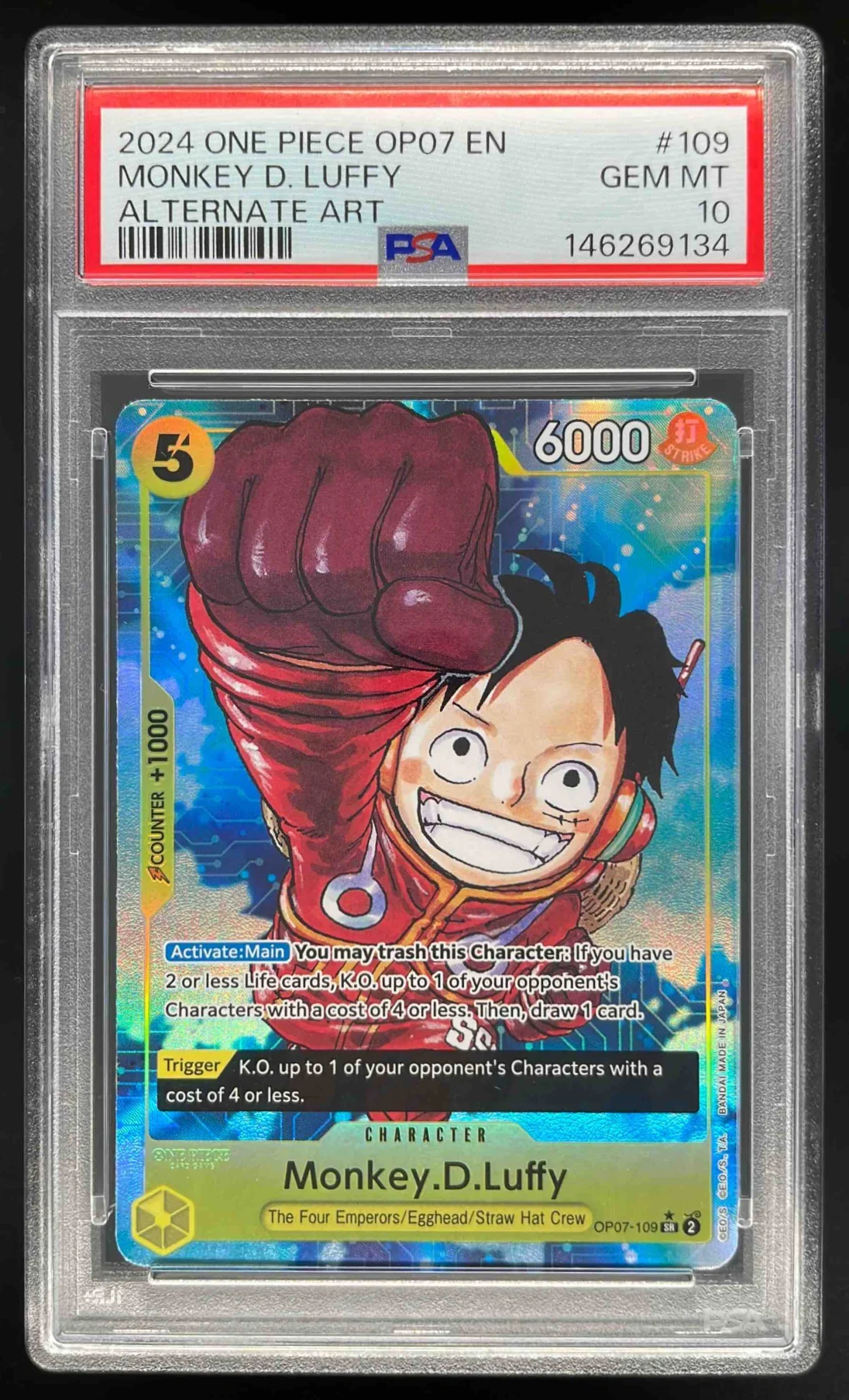 2024 One Piece OP07 EN #109 Monkey D Luffy Alternate Art PSA 10