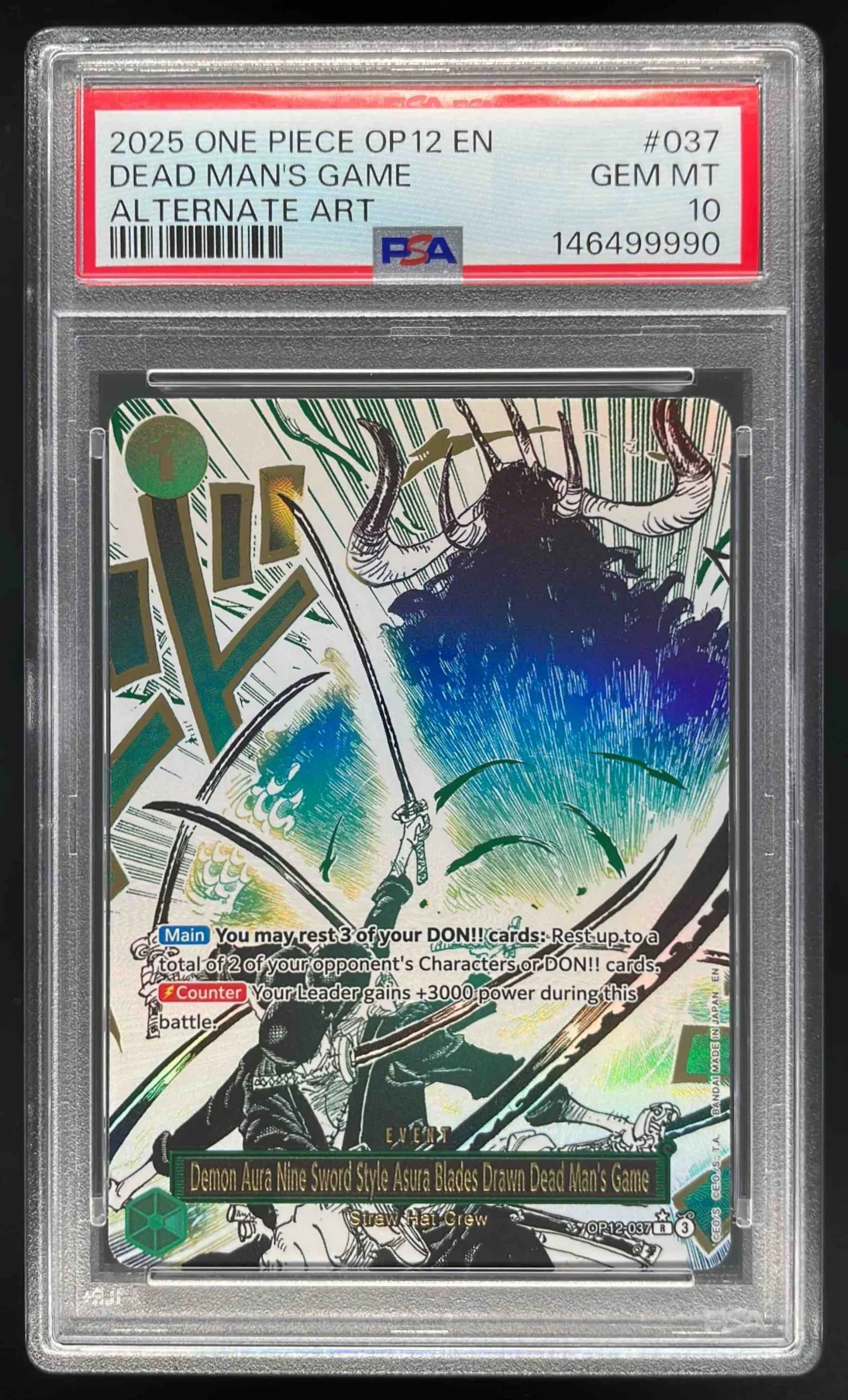 2025 One Piece OP12 EN #037 Dead Man's Game Alternate Art PSA 10