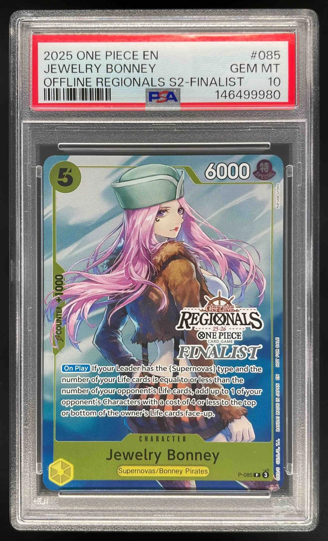 2025 One Piece EN Offline Regionals S2 Finalist #085 Jewelry Bonney PSA 10