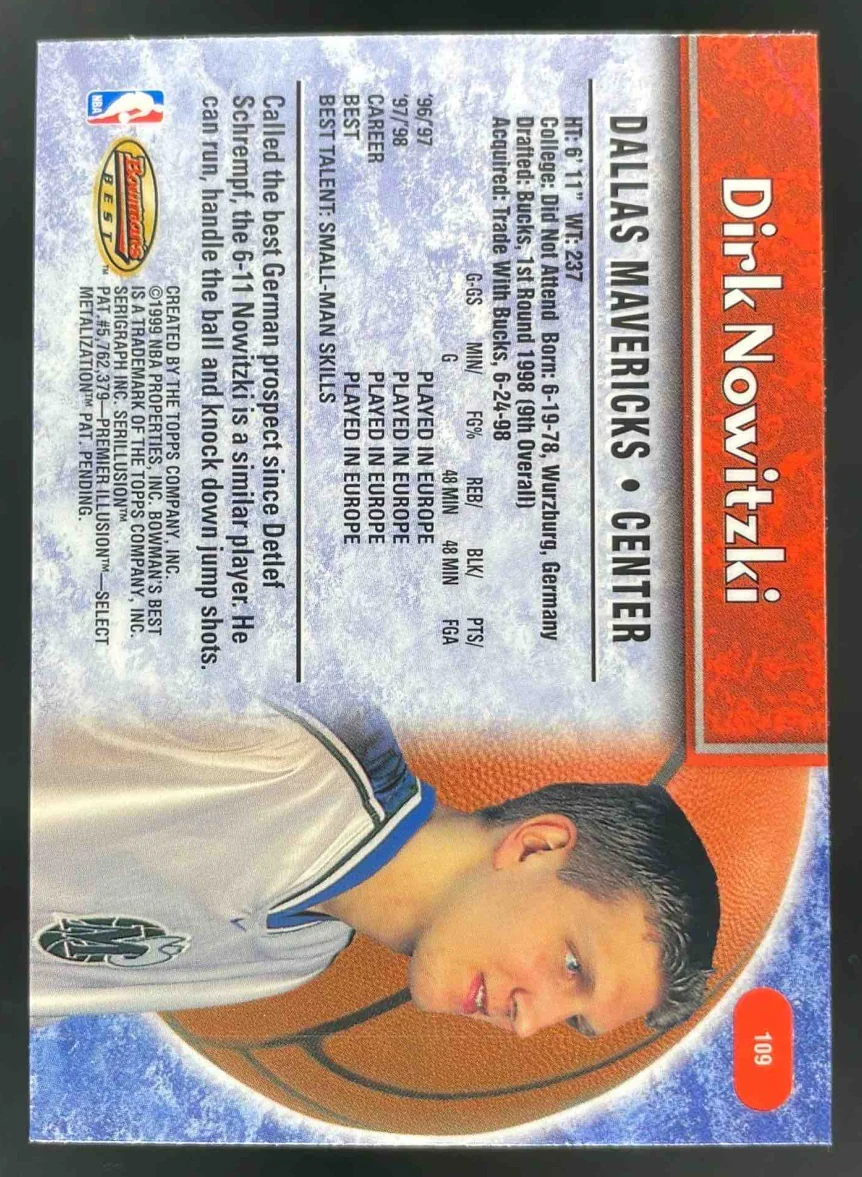1998-99 Bowman 's Best #109 Dirk Nowitzki RC - Image 2