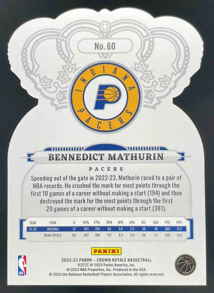 2022-23 Panini Crown Royale Crystal Pink #60 Bennedict Mathurin RC /75 - Image 2